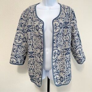 Coldwater Creek Women’s Blue & White Tapestry Jacket 14 Eclectic Boho Artsy